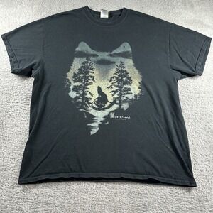 VINTAGE Nature Shirt‎ Mens XL Black Wolf Lost Creek Silhouette Outdoors Scenic